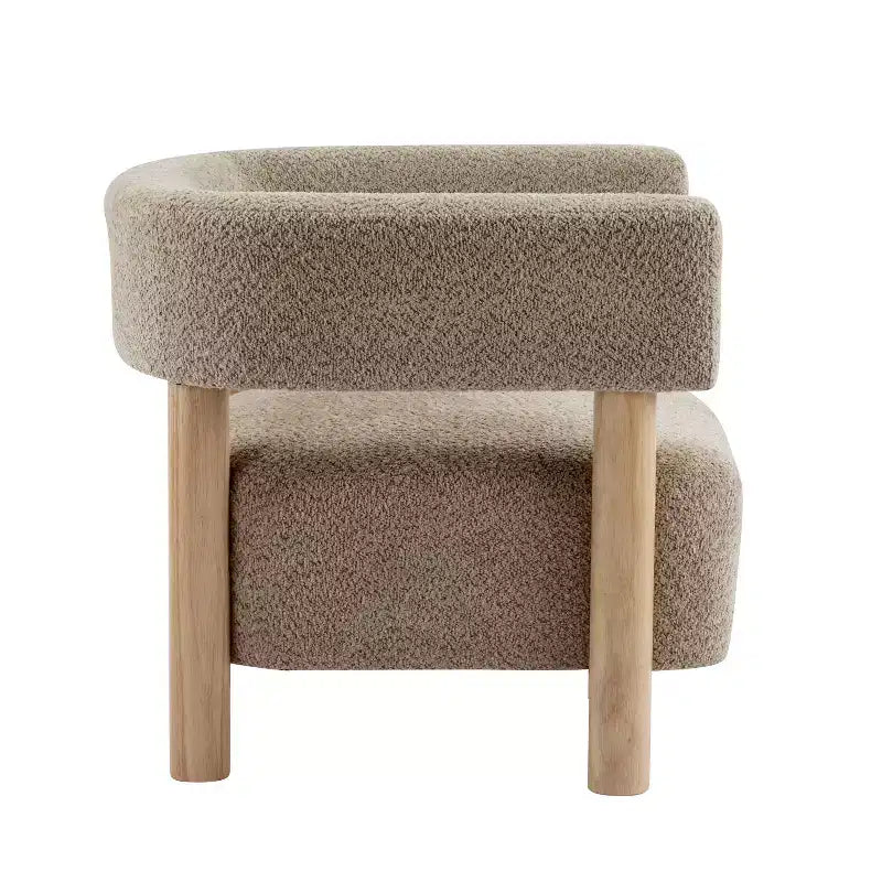 Poltrona con accento in bouclé colore cammello chiaro / oliva / grano / bianco / giallo, stile Mid-Century, 1 posto