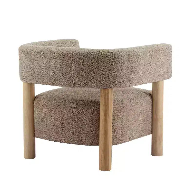 Poltrona con accento in bouclé colore cammello chiaro / oliva / grano / bianco / giallo, stile Mid-Century, 1 posto