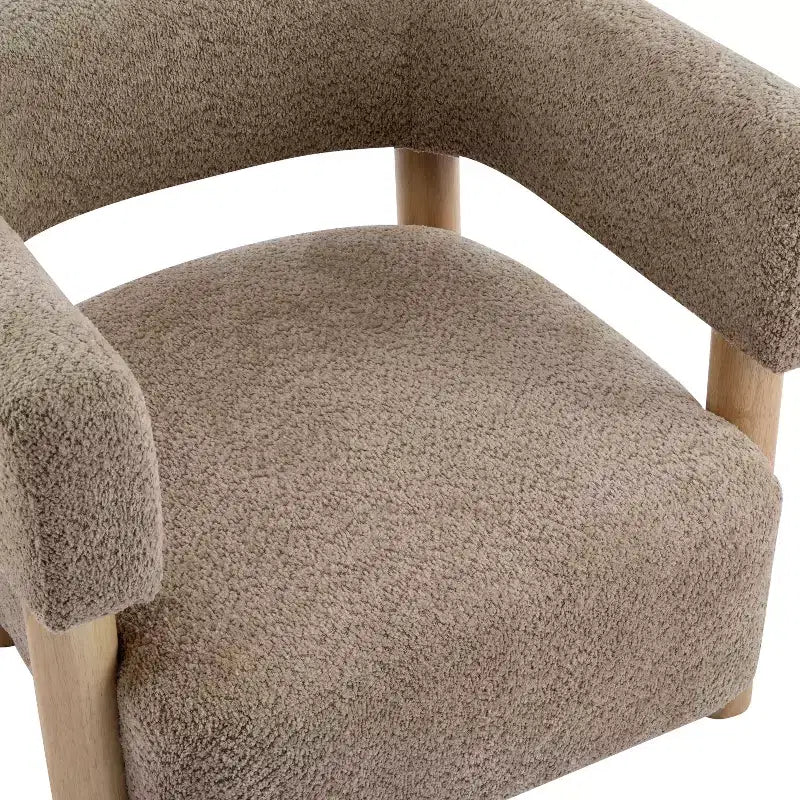 Poltrona con accento in bouclé colore cammello chiaro / oliva / grano / bianco / giallo, stile Mid-Century, 1 posto
