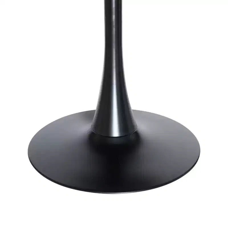 Tavolo da pranzo rotondo da 27", nero/legno naturale/bianco, piano in pietra sinterizzata, base a piedistallo, 3 posti