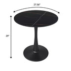 Tavolo da pranzo rotondo da 27", nero / legno naturale / bianco, piano in pietra sinterizzata, base a piedistallo, posti per 3 persone
