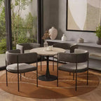 Tavolo da pranzo rotondo da 27", nero / legno naturale / bianco, piano in pietra sinterizzata, base a piedistallo, posti per 3 persone