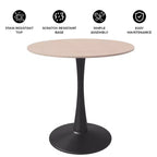 Tavolo da pranzo rotondo da 27", nero / legno naturale / bianco, piano in pietra sinterizzata, base a piedistallo, posti per 3 persone