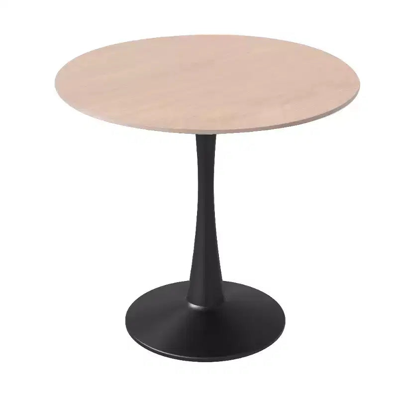 Tavolo da pranzo rotondo da 27", nero/legno naturale/bianco, piano in pietra sinterizzata, base a piedistallo, 3 posti
