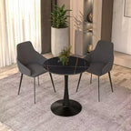 Tavolo da pranzo rotondo da 27", nero / legno naturale / bianco, piano in pietra sinterizzata, base a piedistallo, posti per 3 persone