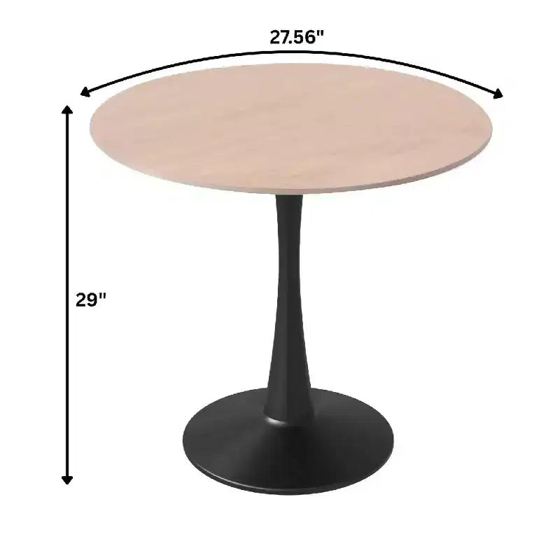 Tavolo da pranzo rotondo da 27", nero/legno naturale/bianco, piano in pietra sinterizzata, base a piedistallo, 3 posti