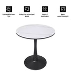 Tavolo da pranzo rotondo da 27", nero / legno naturale / bianco, piano in pietra sinterizzata, base a piedistallo, posti per 3 persone