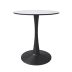Tavolo da pranzo rotondo da 27", nero / legno naturale / bianco, piano in pietra sinterizzata, base a piedistallo, posti per 3 persone