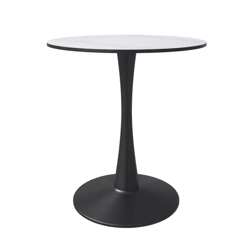 Tavolo da pranzo rotondo da 27", nero/legno naturale/bianco, piano in pietra sinterizzata, base a piedistallo, 3 posti