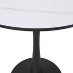 Tavolo da pranzo rotondo da 27", nero / legno naturale / bianco, piano in pietra sinterizzata, base a piedistallo, posti per 3 persone