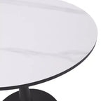 Tavolo da pranzo rotondo da 27", nero / legno naturale / bianco, piano in pietra sinterizzata, base a piedistallo, posti per 3 persone
