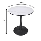 Tavolo da pranzo rotondo da 27", nero / legno naturale / bianco, piano in pietra sinterizzata, base a piedistallo, posti per 3 persone