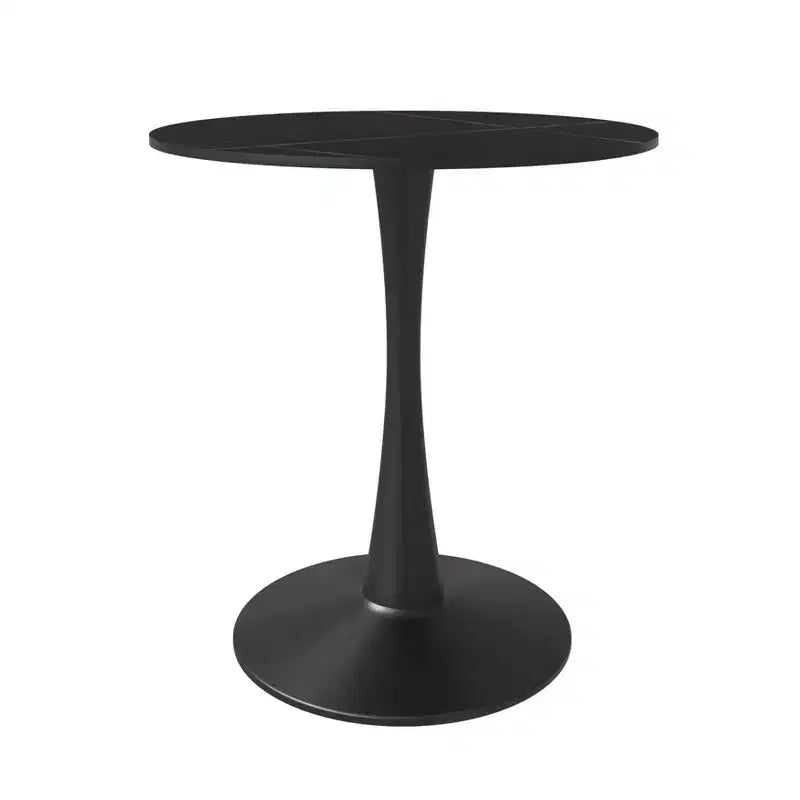 Tavolo da pranzo rotondo da 27", nero/legno naturale/bianco, piano in pietra sinterizzata, base a piedistallo, 3 posti