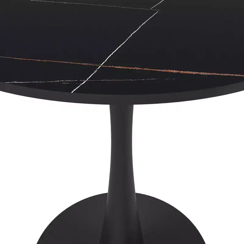 Tavolo da pranzo rotondo da 27", nero/legno naturale/bianco, piano in pietra sinterizzata, base a piedistallo, 3 posti