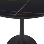 Tavolo da pranzo rotondo da 27", nero / legno naturale / bianco, piano in pietra sinterizzata, base a piedistallo, posti per 3 persone