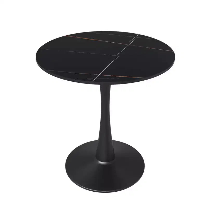 LeisureMod Bristol 27 Round Dining Table  Sintered Stone Top, Black Steel Pedestal Base, Accent Caf Table for Kitchen & Small Spaces