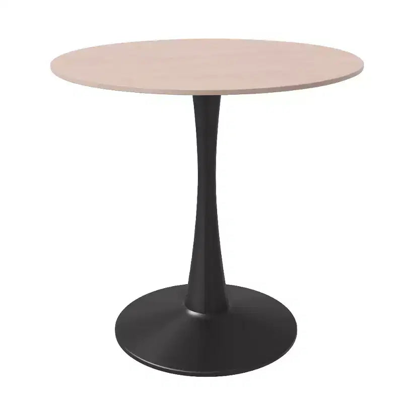 Tavolo da pranzo rotondo da 27", nero/legno naturale/bianco, piano in pietra sinterizzata, base a piedistallo, 3 posti