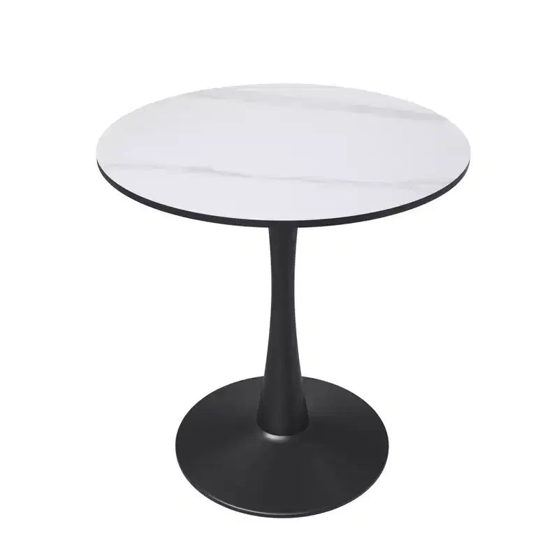 Tavolo da pranzo rotondo da 27", nero/legno naturale/bianco, piano in pietra sinterizzata, base a piedistallo, 3 posti
