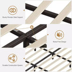 Estructura de cama tipo plataforma tapizada en beige con cabecero y carga USB, matrimonial/queen/king, para 1–2 personas