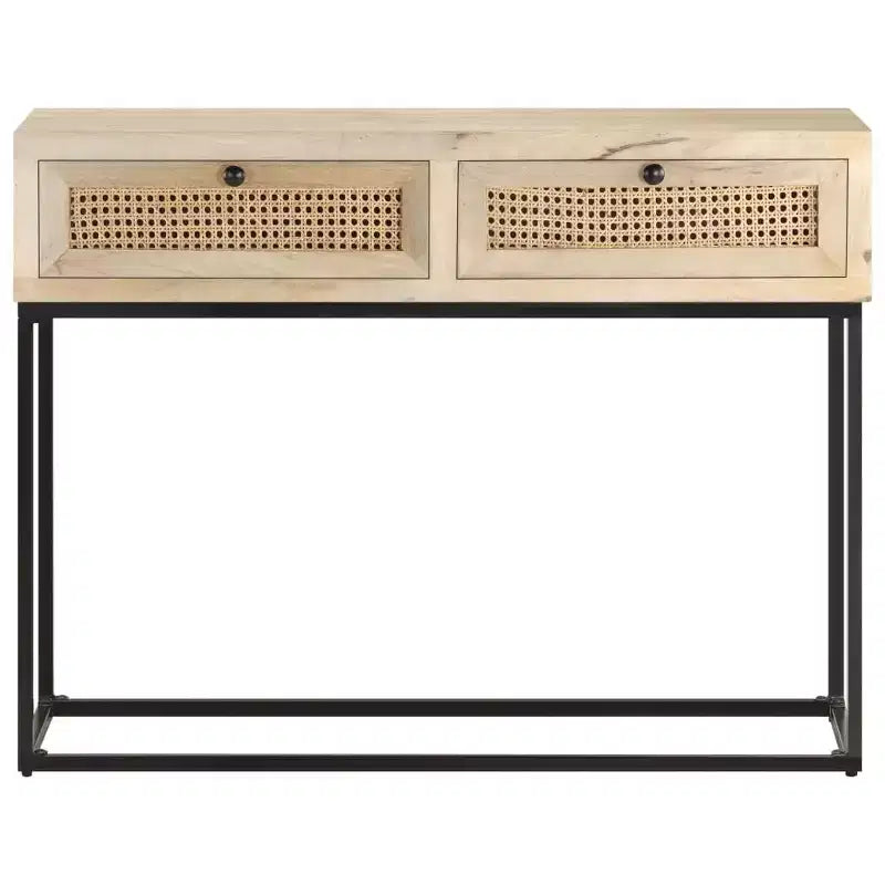 Consolle, Beige Naturale e Nero, Stile Boho, Legno Massello di Mango e Rattan