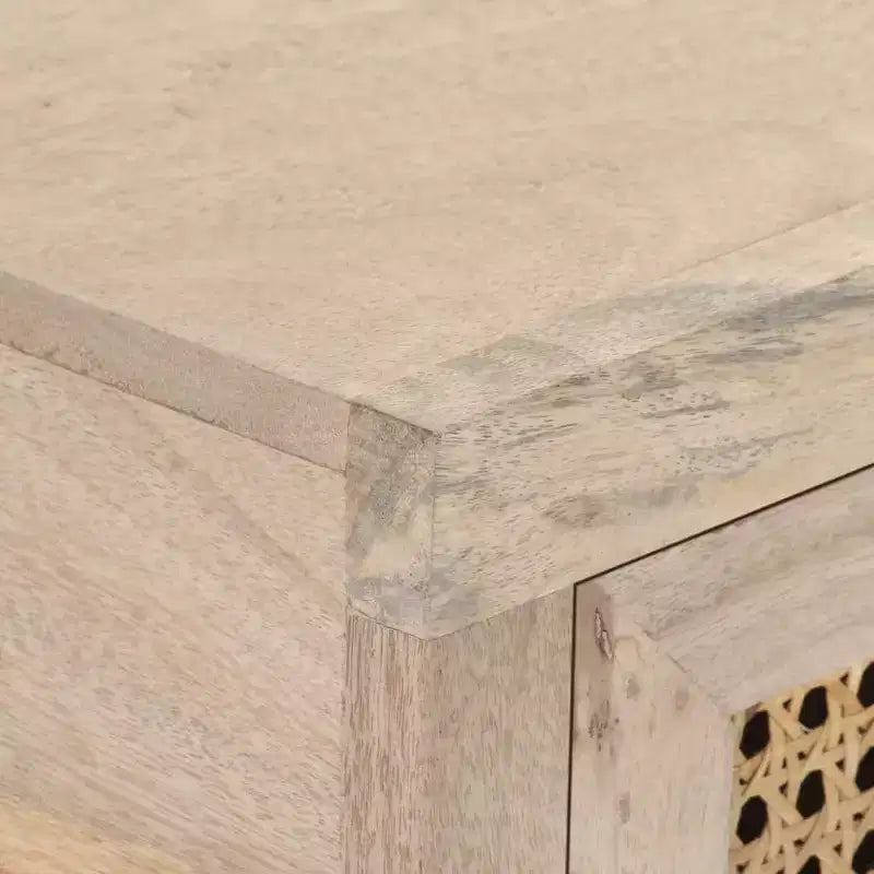 Consolle, Beige Naturale e Nero, Stile Boho, Legno Massello di Mango e Rattan