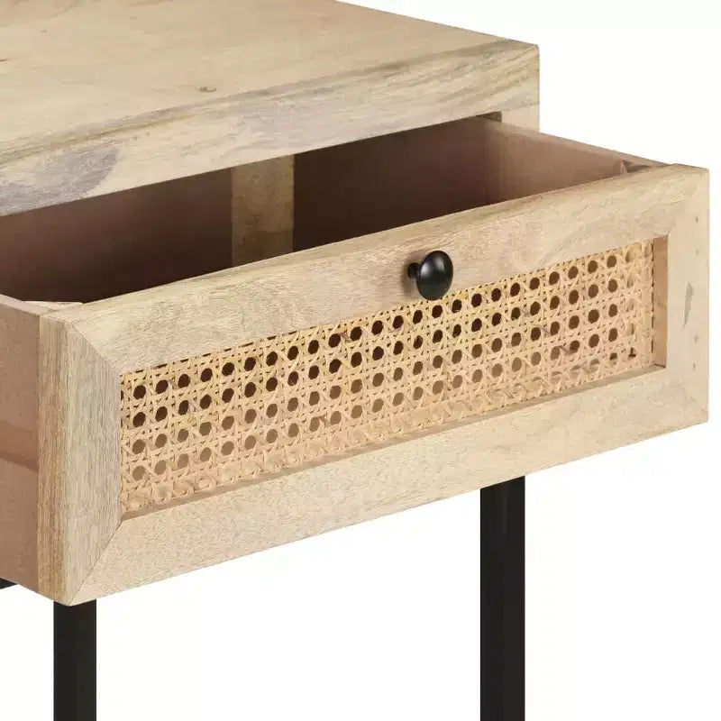 Consolle, Beige Naturale e Nero, Stile Boho, Legno Massello di Mango e Rattan