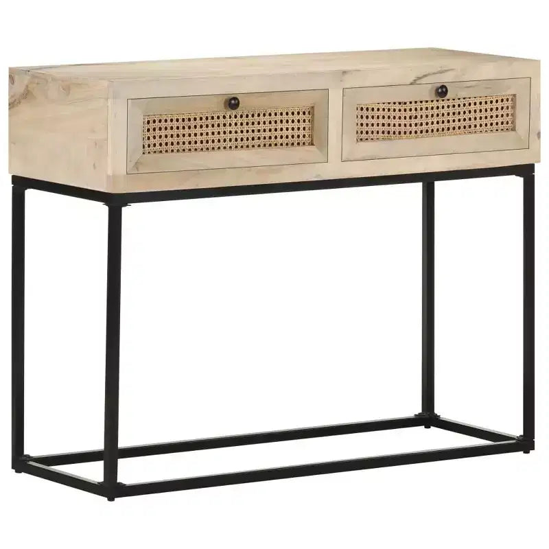 Consolle, Beige Naturale e Nero, Stile Boho, Legno Massello di Mango e Rattan