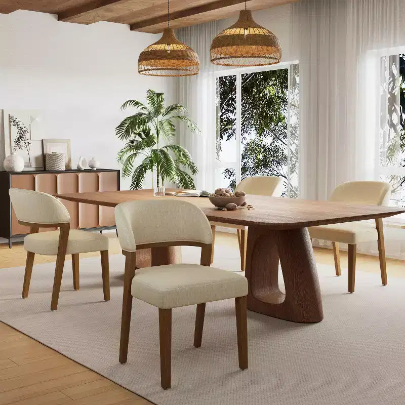 Sedie da pranzo moderne imbottite Noce Naturale, senza braccioli, set da 4