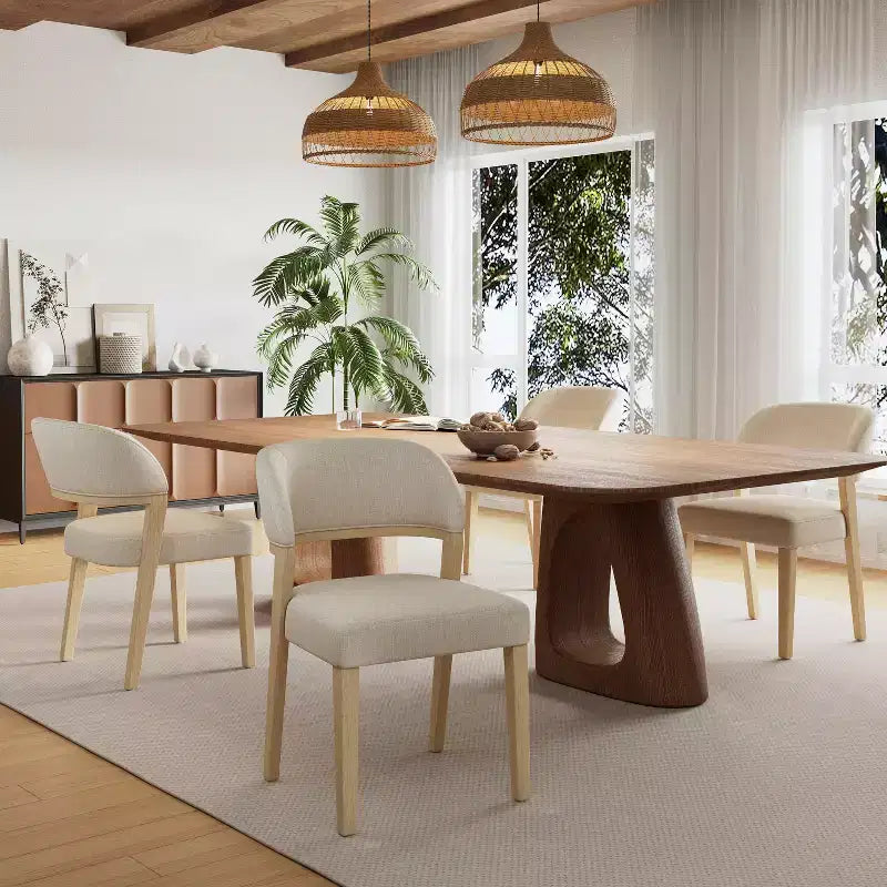 Sedie da pranzo moderne imbottite Noce Naturale, senza braccioli, set da 4