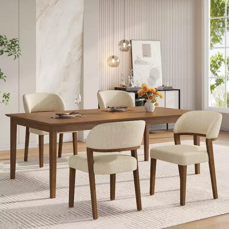 Sedie da pranzo moderne imbottite Noce Naturale, senza braccioli, set da 4