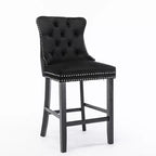 Set of 2 Velvet Button-Tufted Barstools with Wooden Legs, Multiple Colors