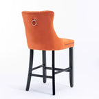 Set of 2 Velvet Button-Tufted Barstools with Wooden Legs, Multiple Colors