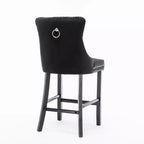 Set of 2 Velvet Button-Tufted Barstools with Wooden Legs, Multiple Colors