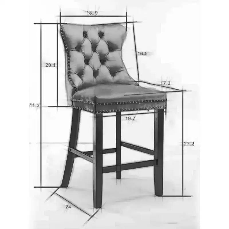 Set di 2 sgabelli da bar trapuntati in velluto con gambe in legno, colori assortiti