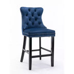 Set of 2 Velvet Button-Tufted Barstools with Wooden Legs, Multiple Colors