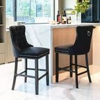 CLIHOME Set of 2 Bar Chairs, Contemporary Velvet Upholstered Barstools with Button Tufted Decoration and Wooden Legs
