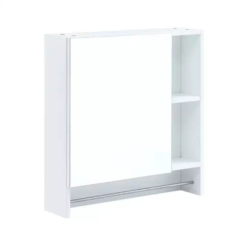 Mobiletto a specchio a parete bianco con mensole e portasciugamani, 1 anta, 4 ripiani, singolo