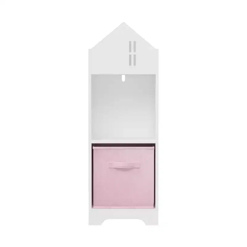 Libreria per case delle bambole bianca e rosa/grigia, portaoggetti per bambini a 2 ripiani con 2 cassetti in tessuto, età 1-5 anni