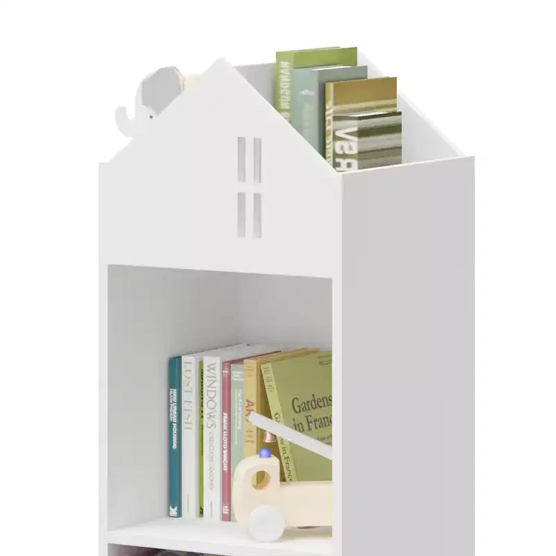 Libreria per case delle bambole bianca e rosa/grigia, portaoggetti per bambini a 2 ripiani con 2 cassetti in tessuto, età 1-5 anni