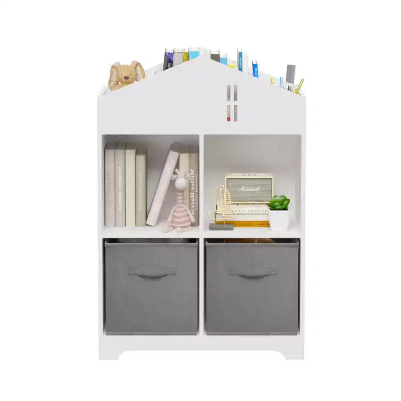 Libreria per case delle bambole bianca e rosa/grigia, portaoggetti per bambini a 2 ripiani con 2 cassetti in tessuto, età 1-5 anni