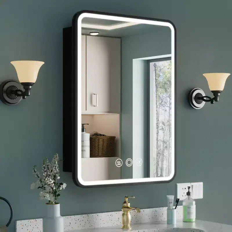 Specchio contenitore a LED – Nero / Bianco / Oro, apertura a sinistra o a destra, anta singola, varie misure