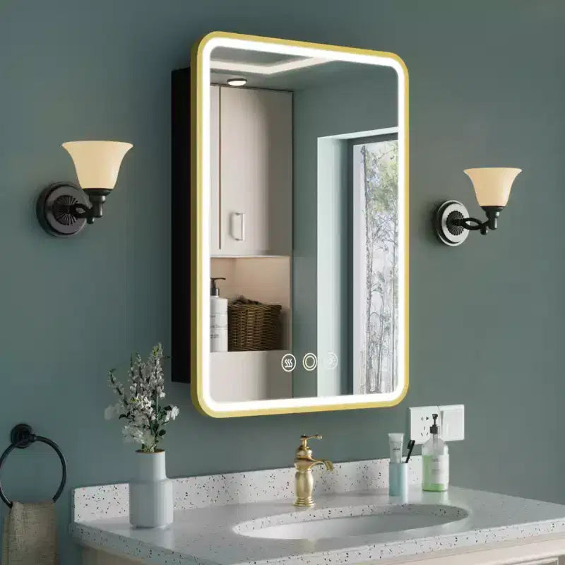 Specchio contenitore a LED – Nero / Bianco / Oro, apertura a sinistra o a destra, anta singola, varie misure