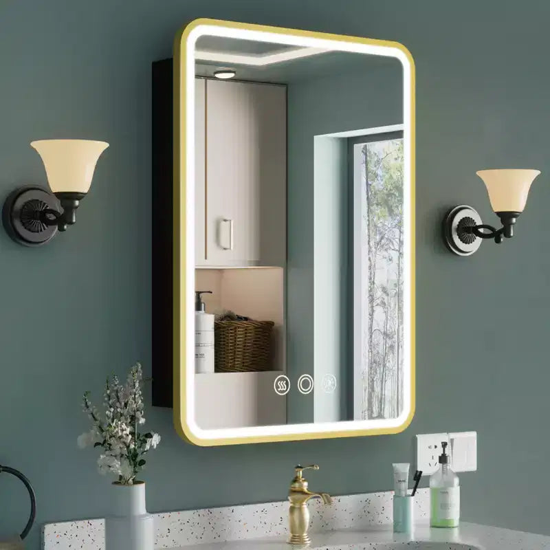 Specchio contenitore a LED – Nero / Bianco / Oro, apertura a sinistra o a destra, anta singola, varie misure