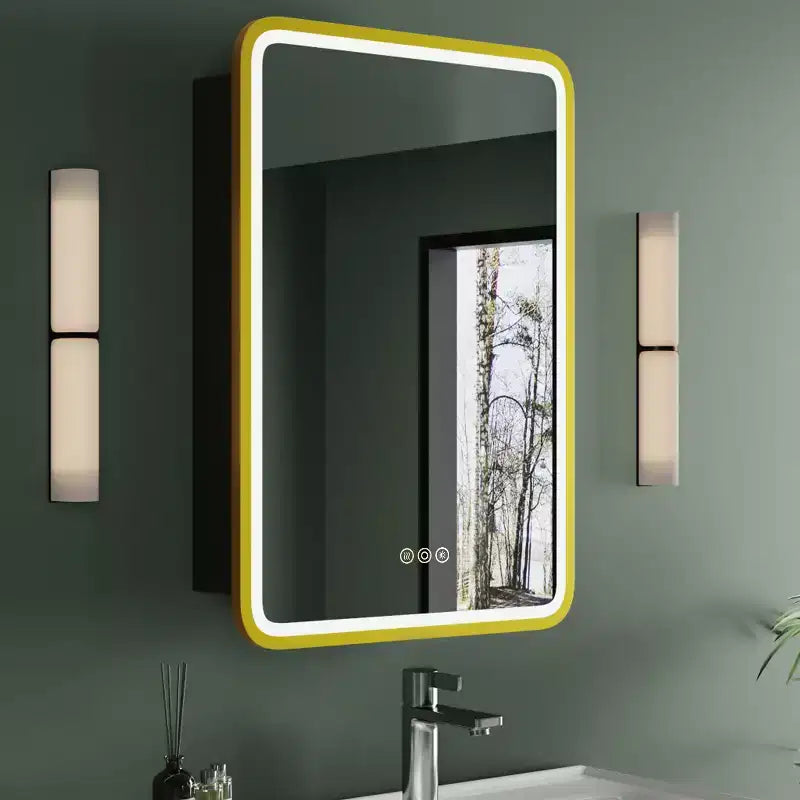 Specchio contenitore a LED – Nero / Bianco / Oro, apertura a sinistra o a destra, anta singola, varie misure