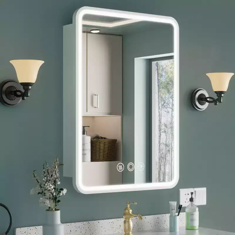 Specchio contenitore a LED – Nero / Bianco / Oro, apertura a sinistra o a destra, anta singola, varie misure