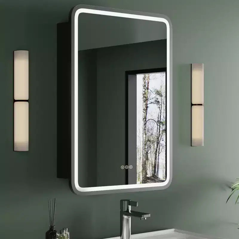 Specchio contenitore a LED – Nero / Bianco / Oro, apertura a sinistra o a destra, anta singola, varie misure