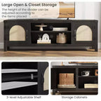 Natural Brown Rattan Door TV Stand, 2-Door Open Shelf Style, Fits up to 65" TV