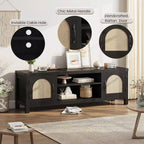 Natural Brown Rattan Door TV Stand, 2-Door Open Shelf Style, Fits up to 65" TV