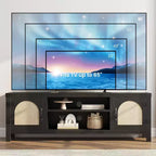 Natural Brown Rattan Door TV Stand, 2-Door Open Shelf Style, Fits up to 65" TV