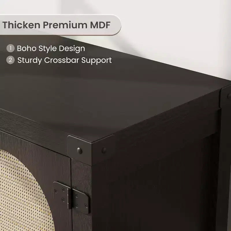 Mobile TV in rattan marrone naturale con ante, ripiani aperti, adatto per TV fino a 65"